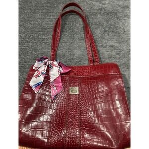 Liz Claiborne Red Faux Croc Embossed Tote Shoulder Bag Purse Zip Top